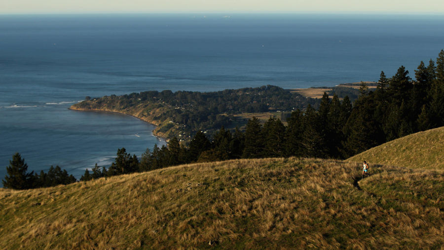 Hiker taking one of the best hikes in California in Marin Headlands, Sausalito