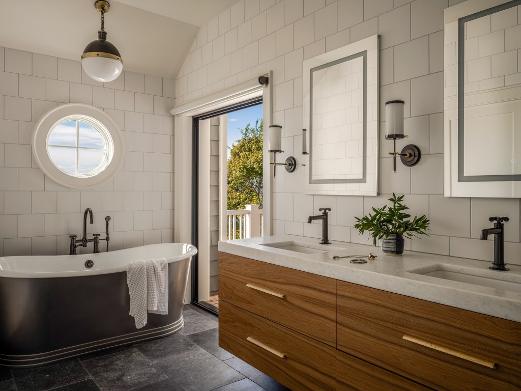 Primary Bathroom Seattle Nautical House by Dyna Builders