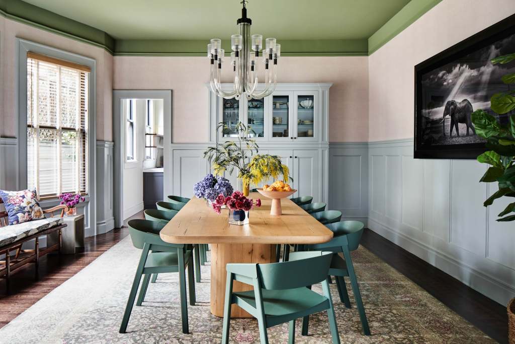 Green and blue dining room by Studio Munroe