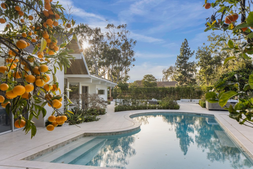 Pool and fruit trees at an Eichler home in Thousand Oaks