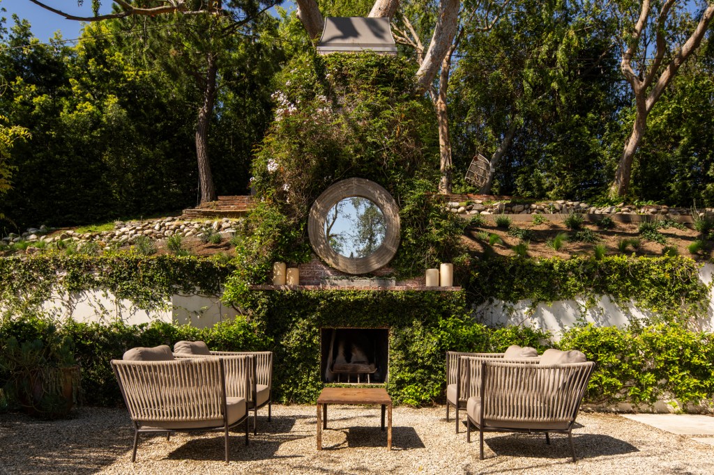 Outdoor fireplace at Julianne Hough's home