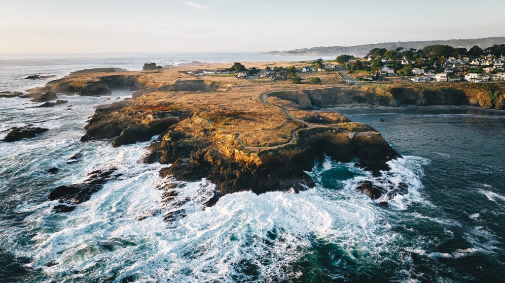 An aerial view of the Mendocino Coast