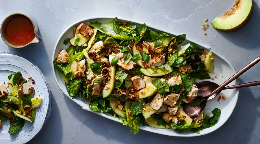 Grilled Chicken and Melon Salad with Crispy Shallots