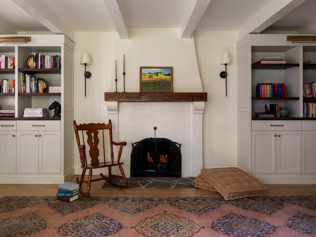 Media Room Fireplace in Lake Oswego Cottage by Casework