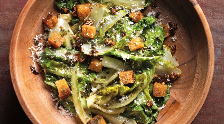 Sauteed Caesar Salad with Anchovy Croutons