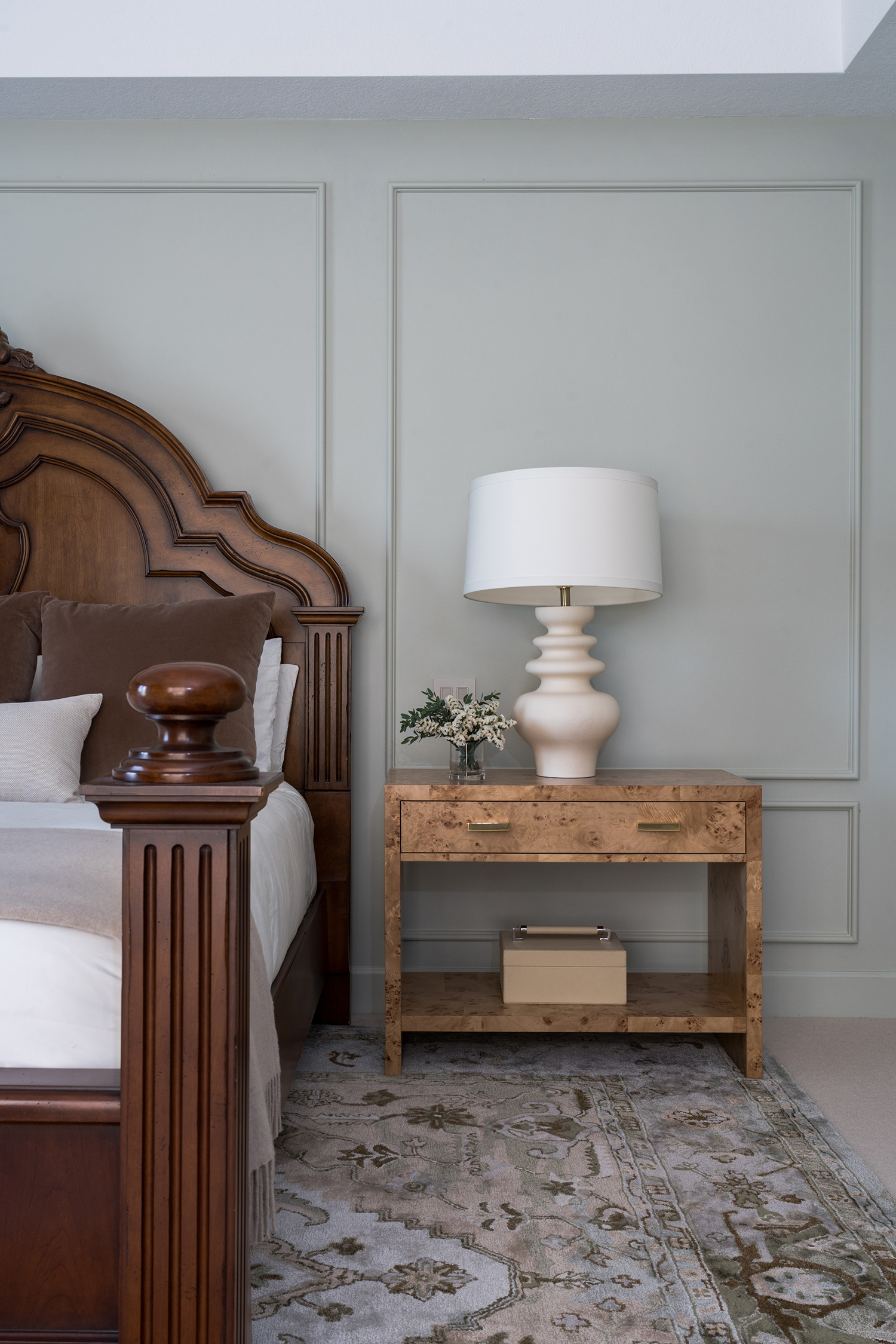 Pewter Green Paint Bedroom by Elan Design