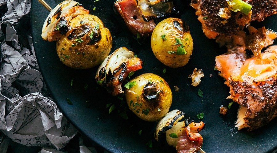 Grilled Potato, Onion, and Bacon Skewers (0615)
