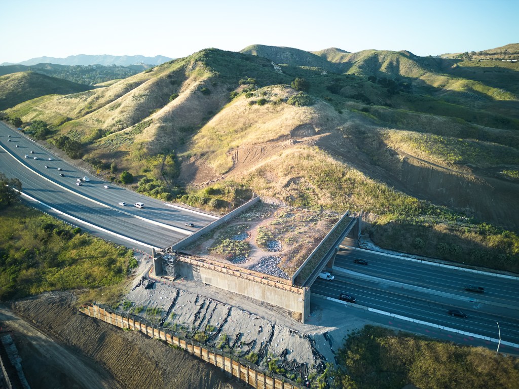 Annenberg Wildlife Crossing Highway 101 Agoura Hills CA Drone Shot