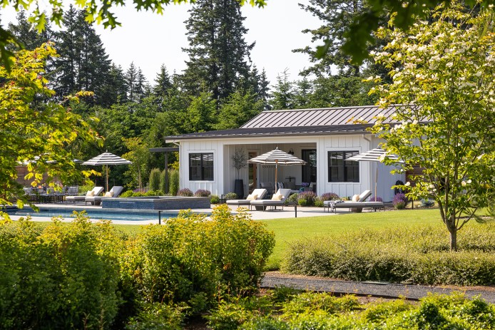 Exterior Angle Pool House ADU by Anne Holbrook Interior Design