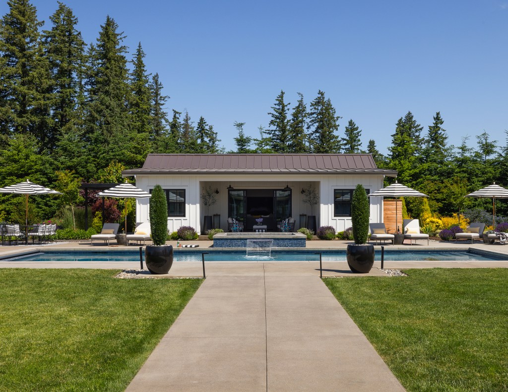 Exterior Pool House ADU by Anne Holbrook Interior Design