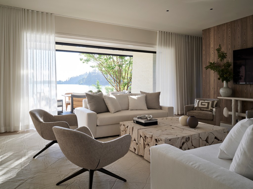 Living Room PNW Lake House by Philpotts Interiors