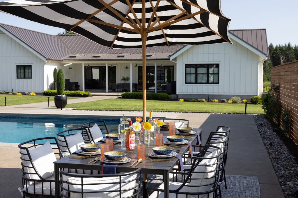 Outdoor Dining Table Pool House ADU by Anne Holbrook Interior Design