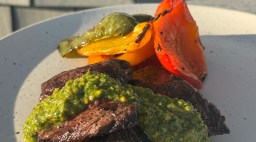 Grilled Skirt Steak with Pistachio Salsa Verde