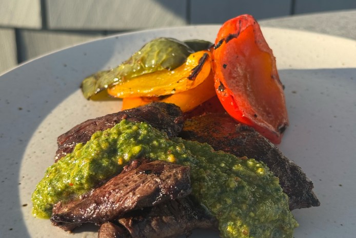 Grilled Skirt Steak with Pistachio Salsa Verde