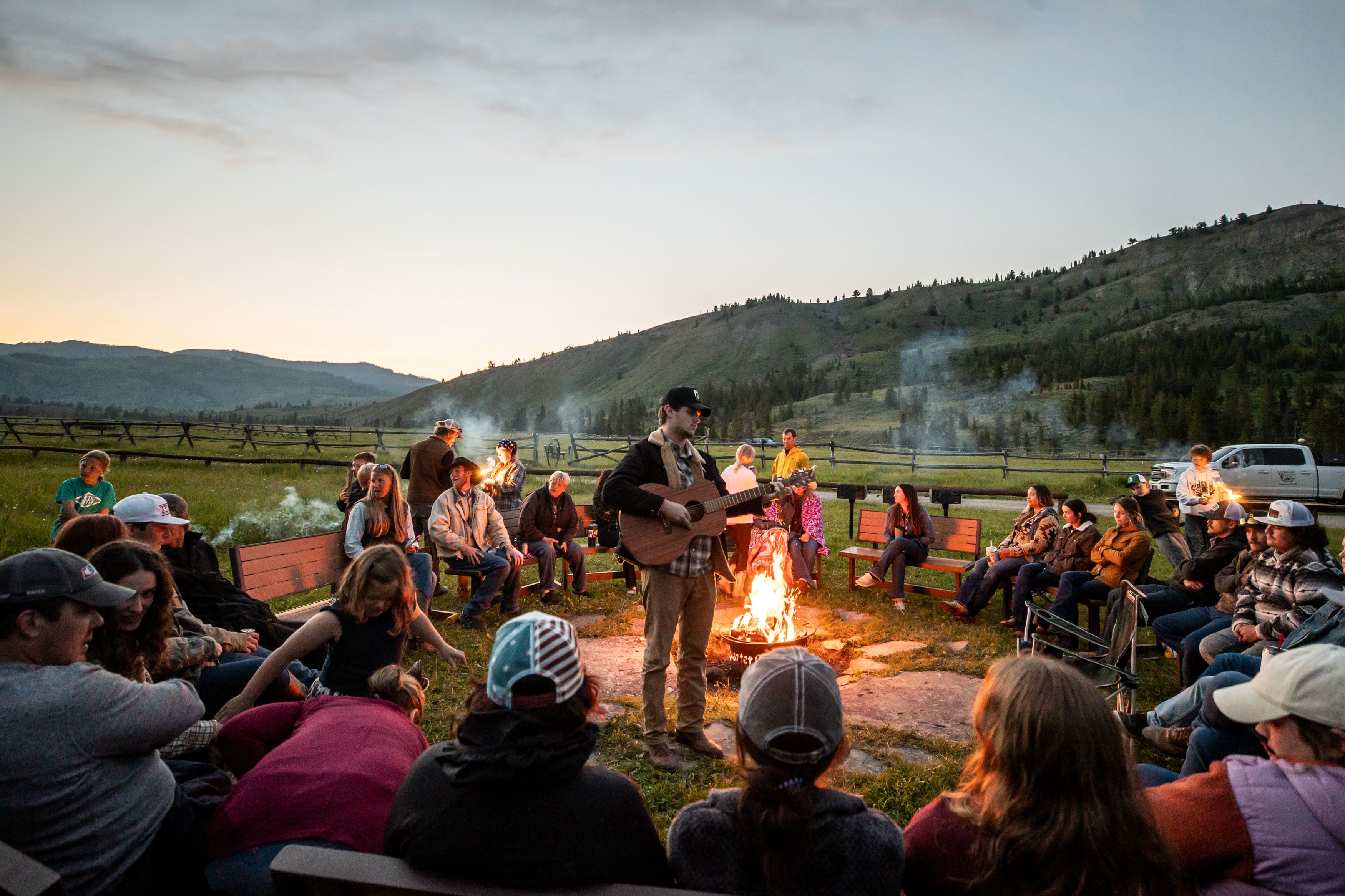 evening-campfire-with-cowboy-music-at-nine-quarter-circle-ranch-mt