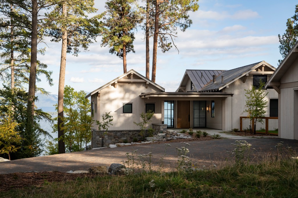Front Entrance Flathead Lake House by Pearson Design Group