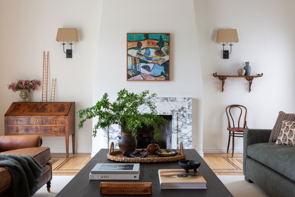 Living Room Fireplace L.A. Tudor Revival by Amy Sklar