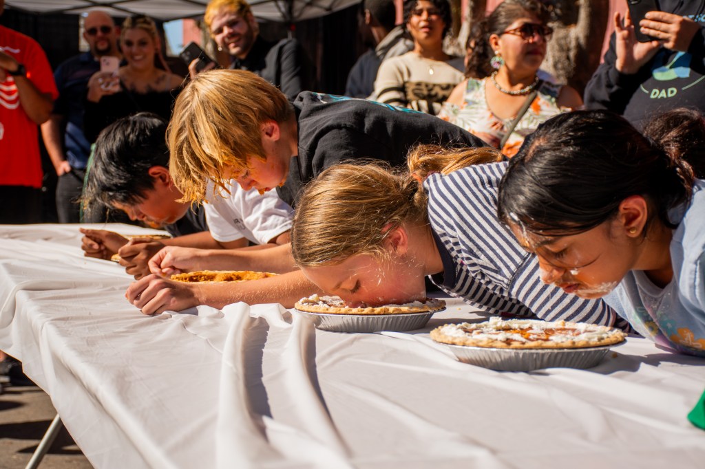 Kids pie-eating contest.