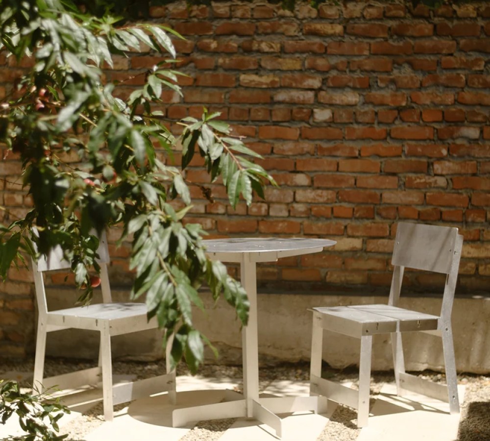 Bistro Table with Brick Retaining Wall