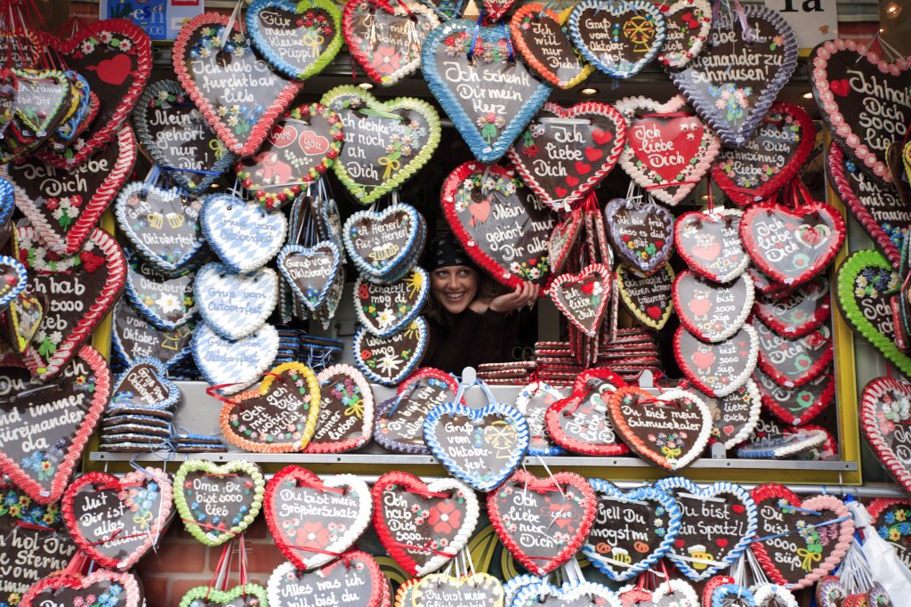 Oktoberfest gingerbread hearts stand.