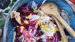 Chicory and Beet Salad with Champagne Vinaigrette and Saffron Aioli Drizzle