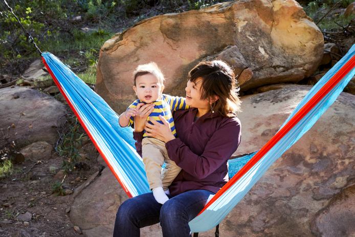 Mom and Baby in a Camping Hammock
