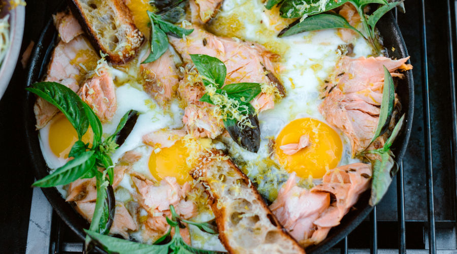 Confit Salmon with Eggs and Greens