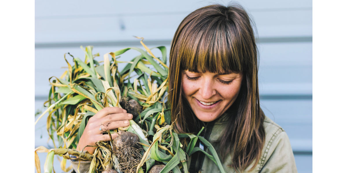 Andrea Bemis with garlic