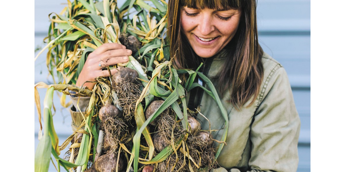 Andrea Bemis with garlic