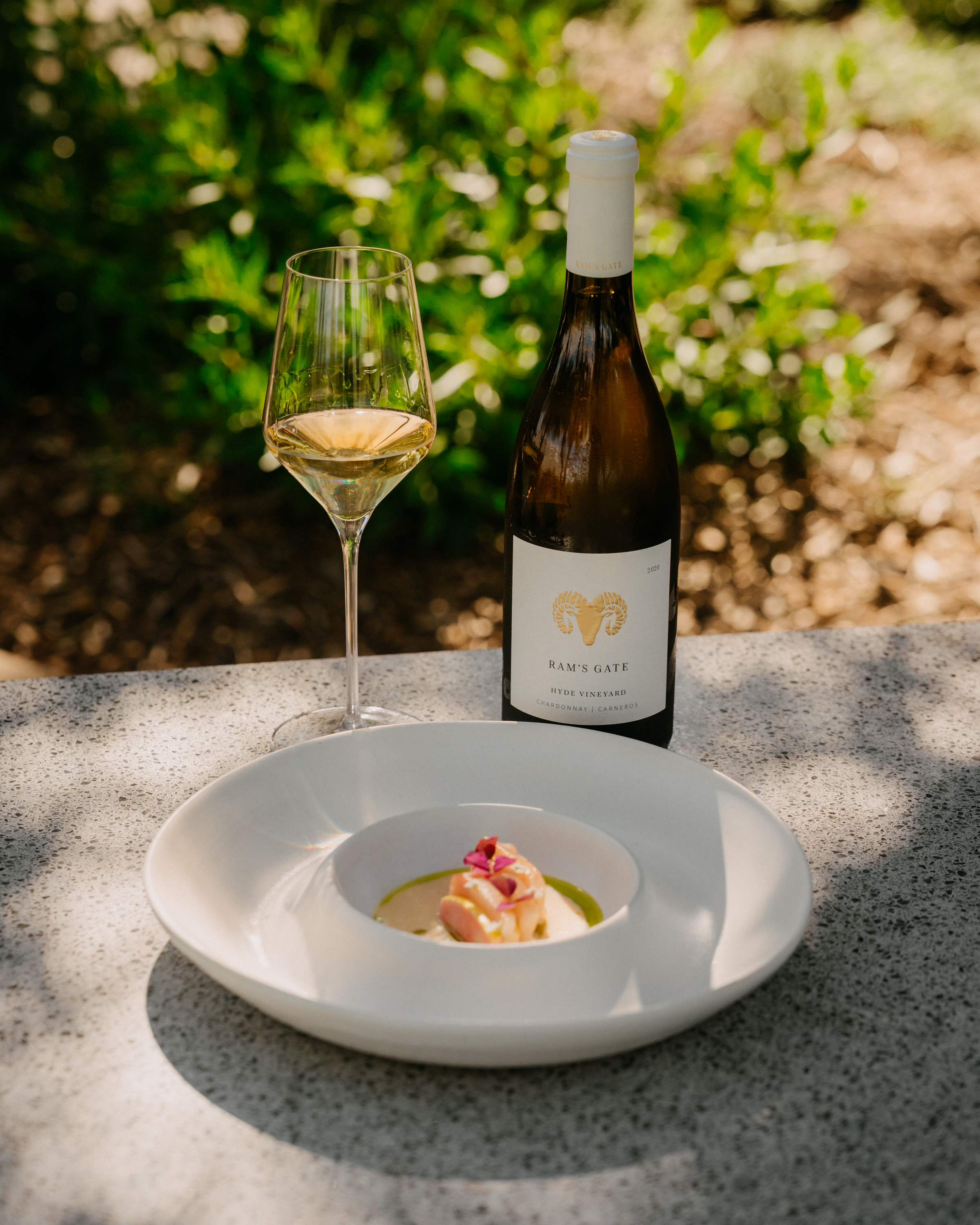 spring-summer-2025-equinox-menu-dish-2020-rams-gate-hyde-chardonnay-paired-with-kanpachi-sashimi
