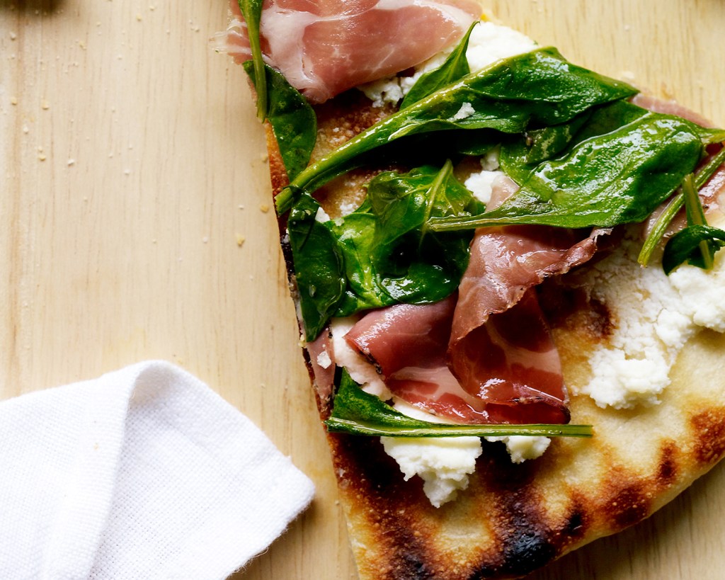 Coppa, Ricotta, and Arugula Pizza