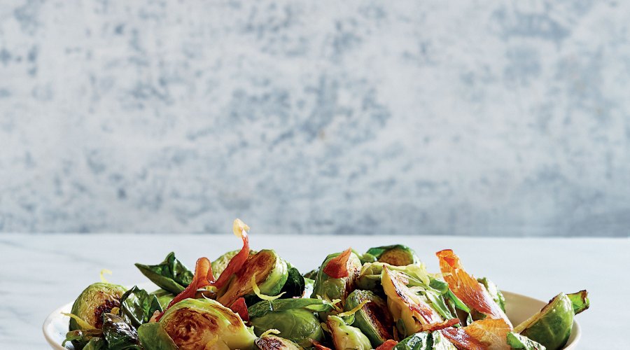 Crispy Brussels Sprouts with Prosciutto Chips