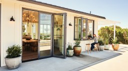 Indoor/outdoor living with bifold doors and passthrough window