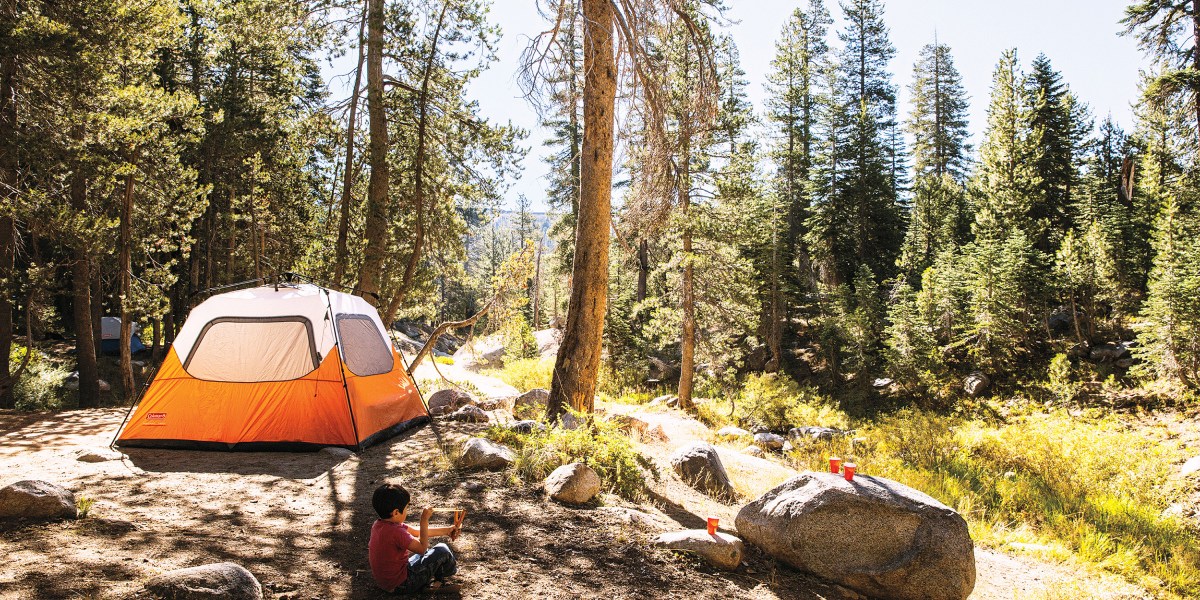 Tent at camp setup in Lake Alpine, California