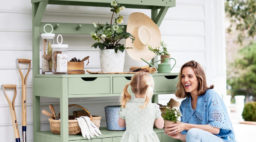 Mother and daughter at potting station