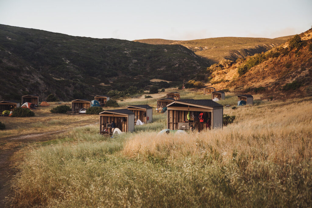 Campsites in a Canyon at Sunset