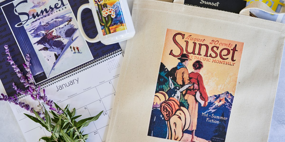 Sunset merch overhead shot