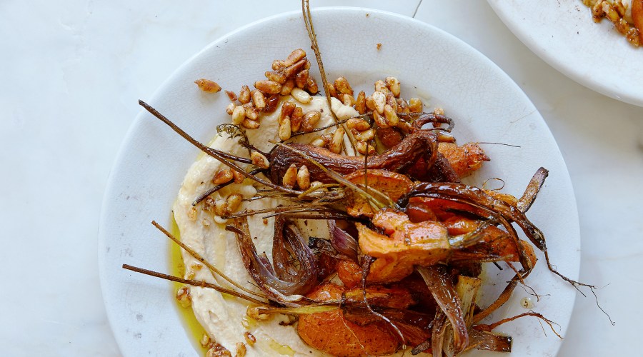 Roasted Carrots with Red Lentil Hummus
