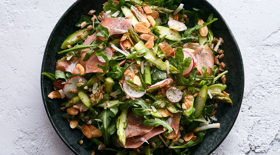 Arugula and Farro Salad with Asparagus and Prosciutto