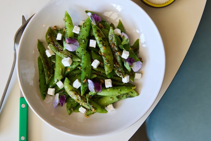 Snap Peas with Feta and Walnut Gremolata