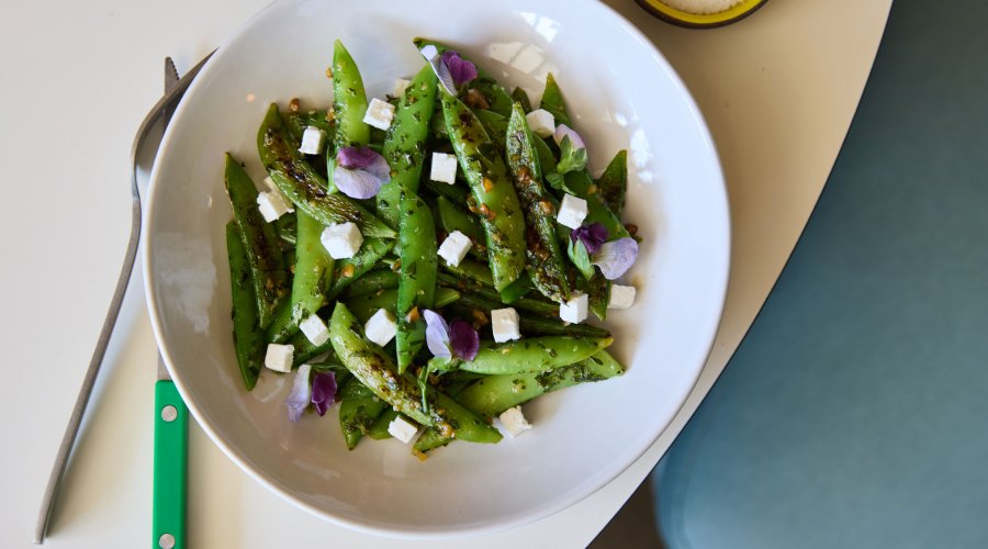 Snap Peas with Feta and Walnut Gremolata