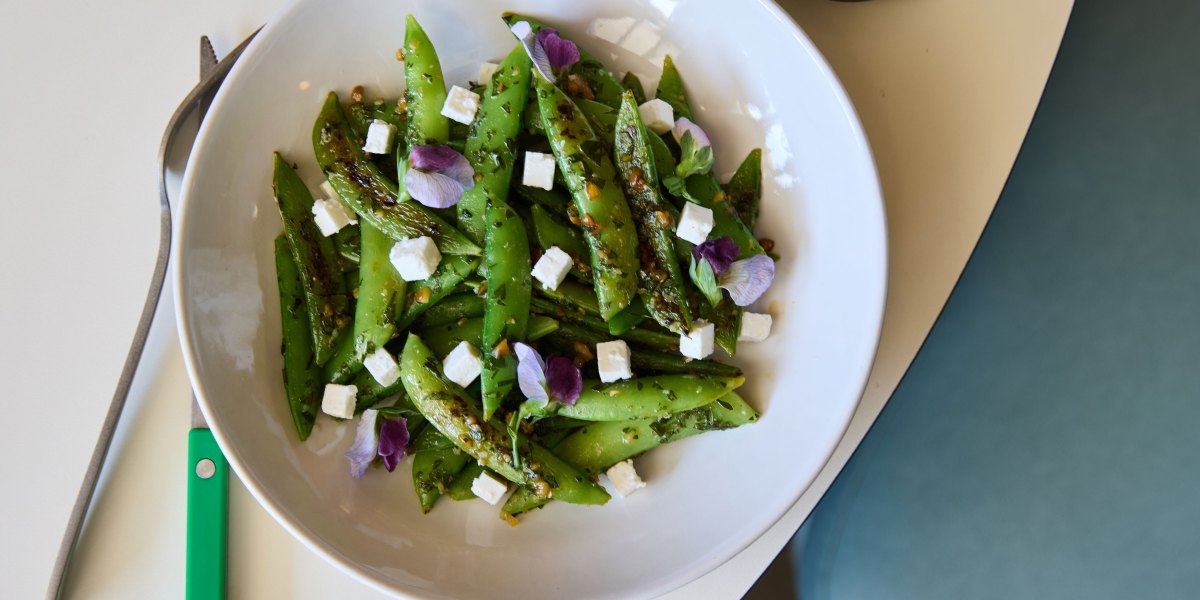 Snap Peas with Feta and Walnut Gremolata
