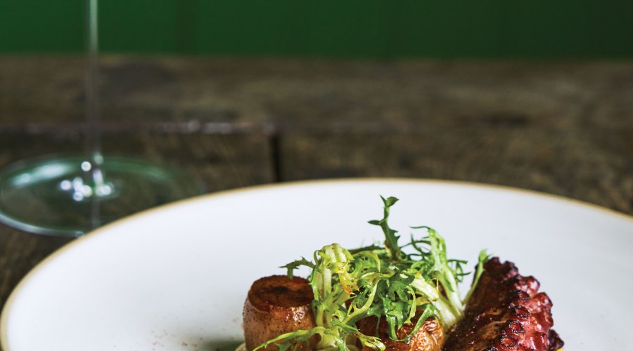 Spanish Octopus, Fingerling Potatoes, Saffron Aioli & Frisée