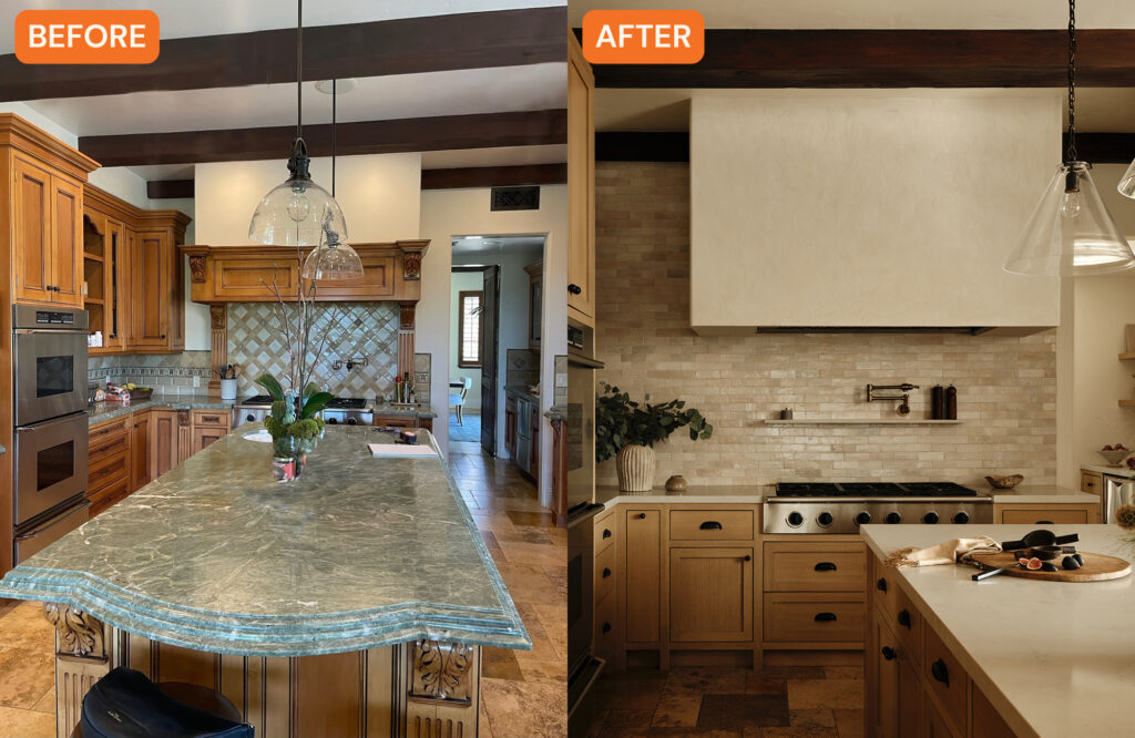 Before and After Range in Calabasas Kitchen by Sarah West Interiors