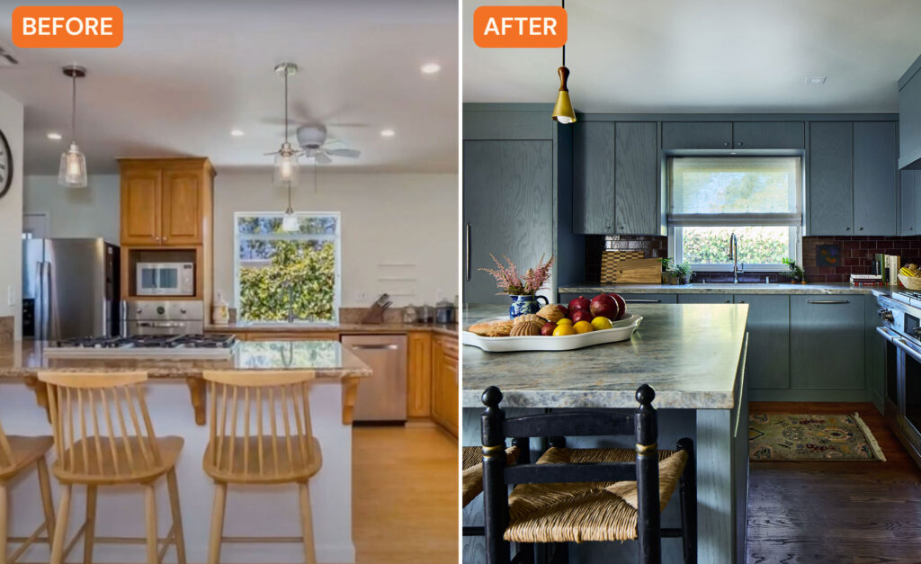 Before and After Kitchen Island in Pasadena Kitchen by Shialice Spatial Design