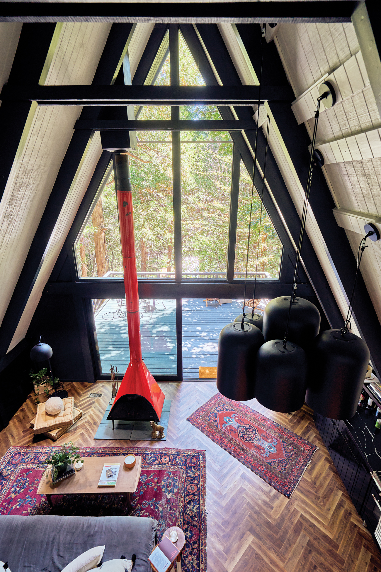 Black A-Frame Crestline Living and Kitchen Space