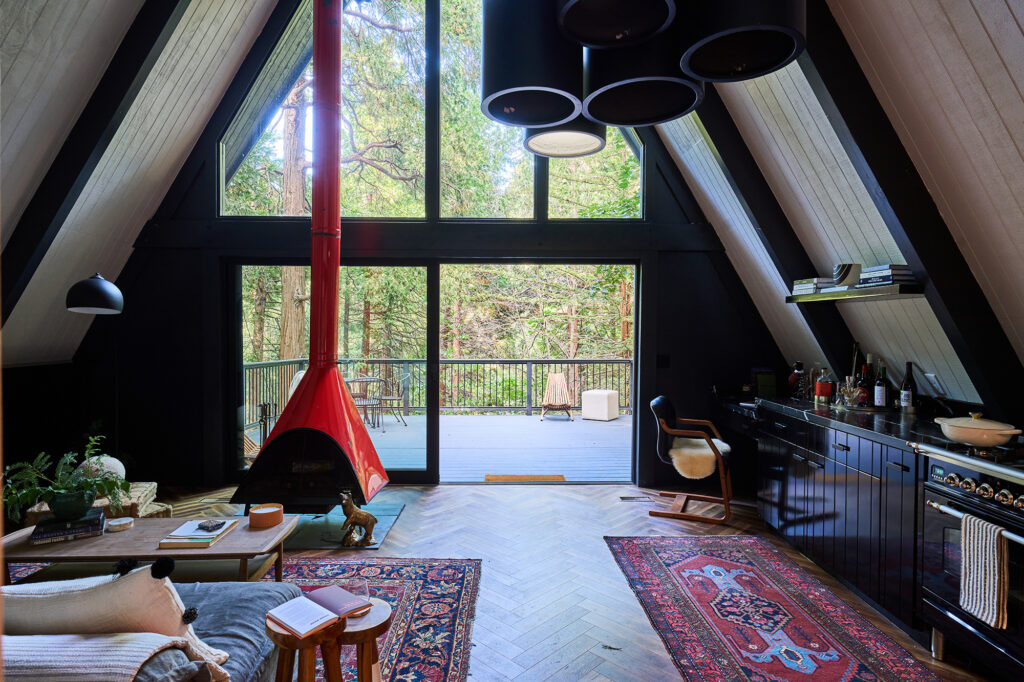 Black A-Frame Crestline Living and Kitchen Space