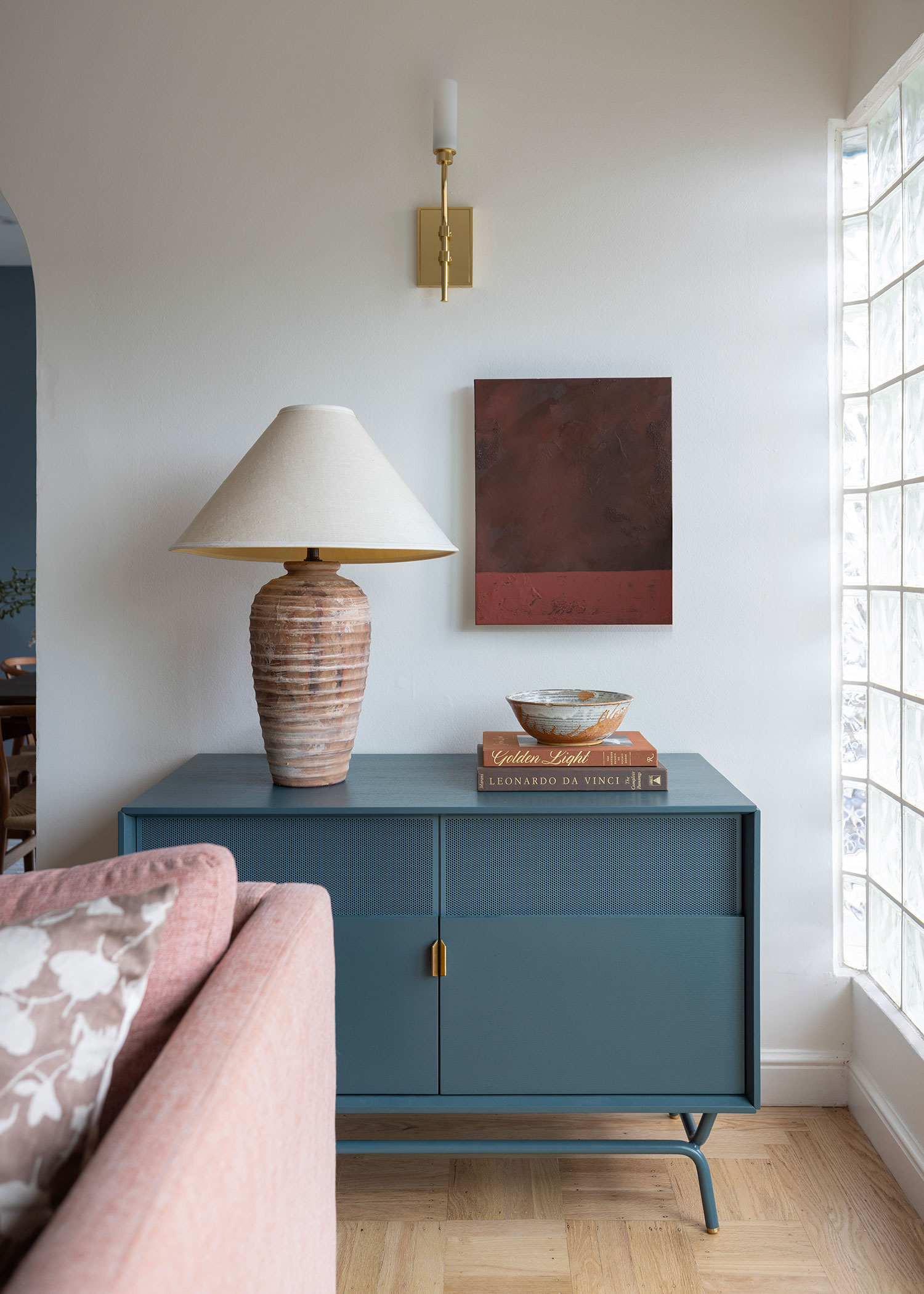 Blue Console Table in SF House by Angela Grace Design