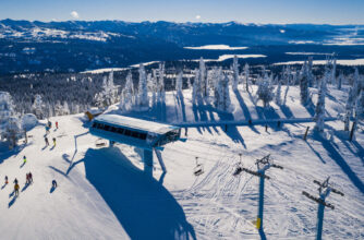 Brundage Mountain Drone Scenic Skiiers