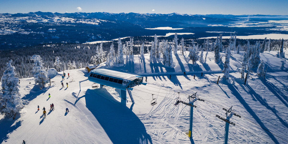 Brundage Mountain Drone Scenic Skiiers